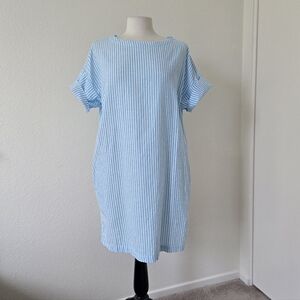 LA Relaxed Mini Shift Dress Nautical Stripe Organic Cotton and Linen size Medium